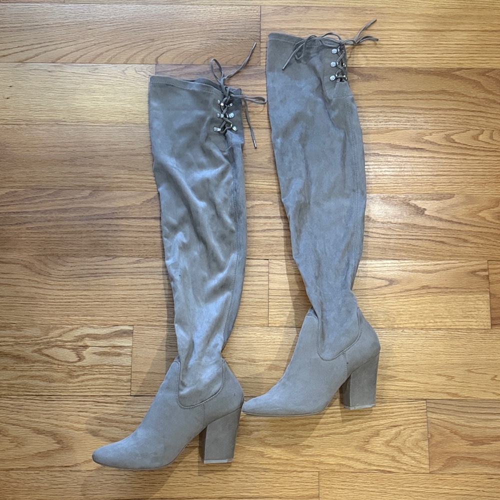 Taupe Over-the-Knee Boots with Lace Back Detail